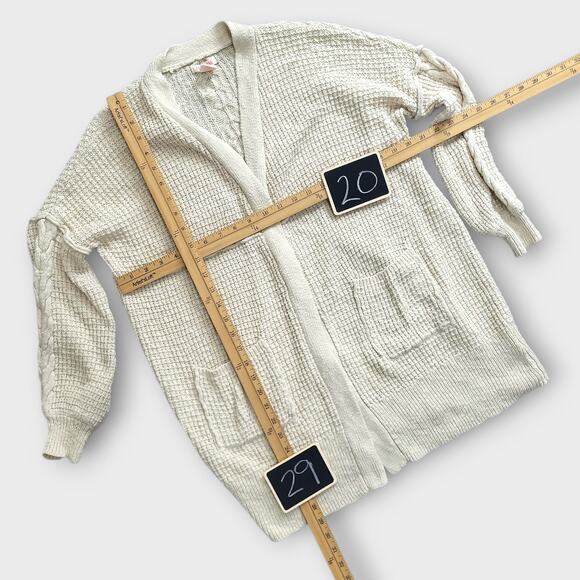 FOR THEE Cardigan Sweater Womens XS Cable Knit Open Front Pockets Oversized - Picture 4 of 9